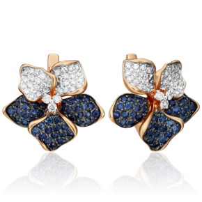 Серьги «Анютины глазки» с английским замком из красного золота с бриллиантами и сапфирами 02-0783-00-105-1110-30