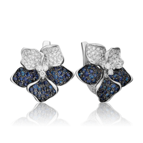 Серьги «Анютины глазки» с английским замком из белого золота с бриллиантами и сапфирами 02-0784-00-105-1120-30
