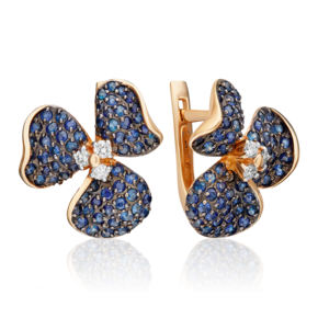 Серьги «Триллиум» с английским замком из красного золота с бриллиантами и сапфирами 02-0785-00-105-1110-30