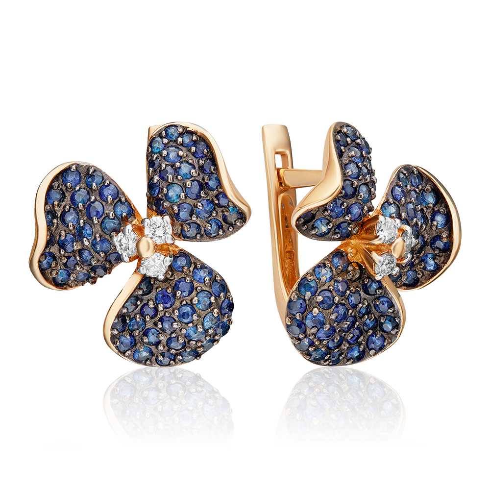 Серьги «Триллиум» с английским замком из красного золота с бриллиантами и сапфирами 02-0785-00-105-1110-30