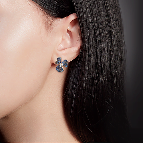 Серьги «Триллиум» с английским замком из красного золота с бриллиантами и сапфирами 02-0785-00-105-1110-30