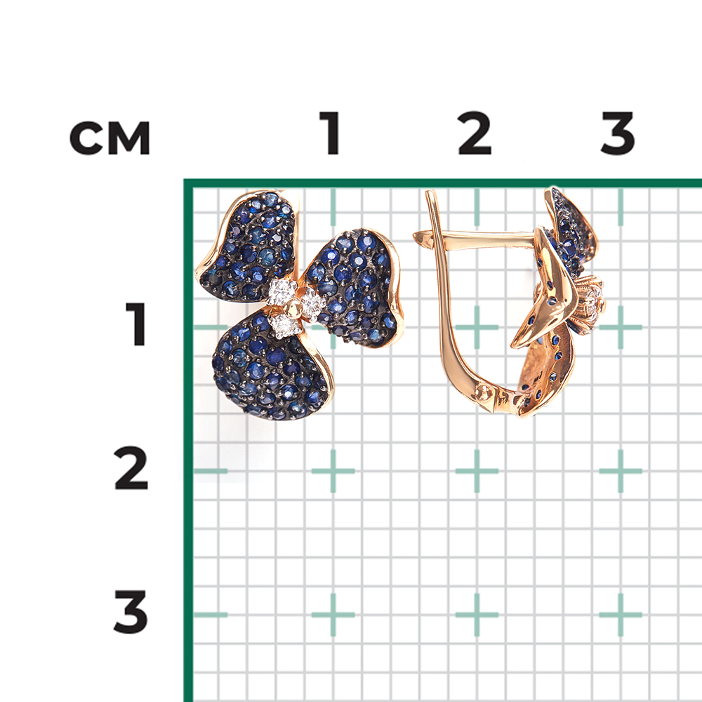 Серьги «Триллиум» с английским замком из красного золота с бриллиантами и сапфирами 02-0785-00-105-1110-30