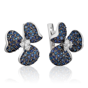 Серьги «Триллиум» с английским замком из белого золота с бриллиантами и сапфирами 02-0786-00-105-1120-30