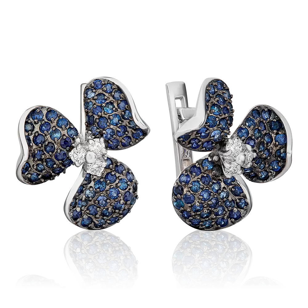 Серьги «Триллиум» с английским замком из белого золота с бриллиантами и сапфирами 02-0786-00-105-1120-30