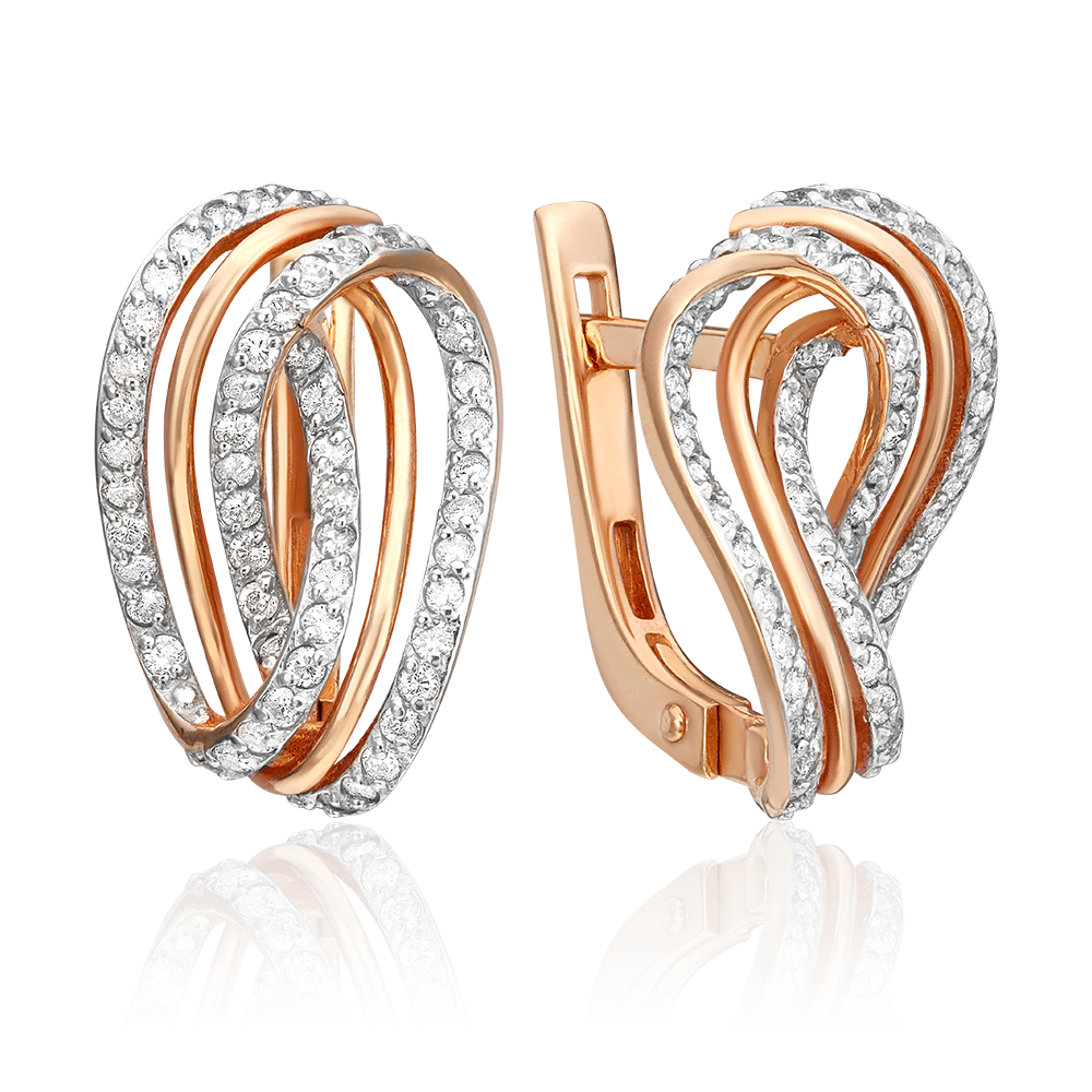 Серьги с английским замком из красного золота с бриллиантами 02-0787-00-101-1110-30