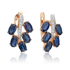 Серьги с английским замком из красного золота с сапфирами и бриллиантами