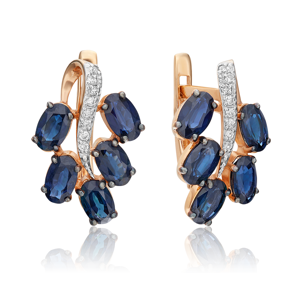 Серьги с английским замком из красного золота с сапфирами и бриллиантами 02-0789-00-105-1110-30