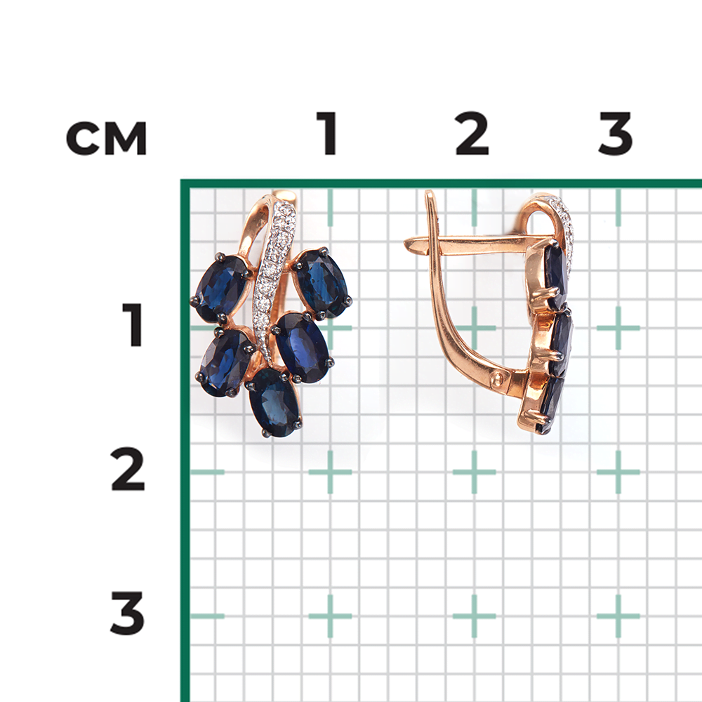 Серьги с английским замком из красного золота с сапфирами и бриллиантами 02-0789-00-105-1110-30