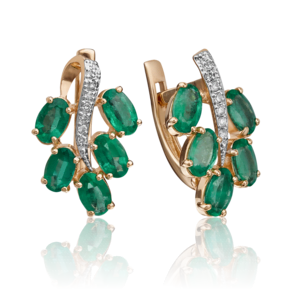 Серьги с английским замком из красного золота с изумрудами и бриллиантами 02-0789-00-106-1110-30