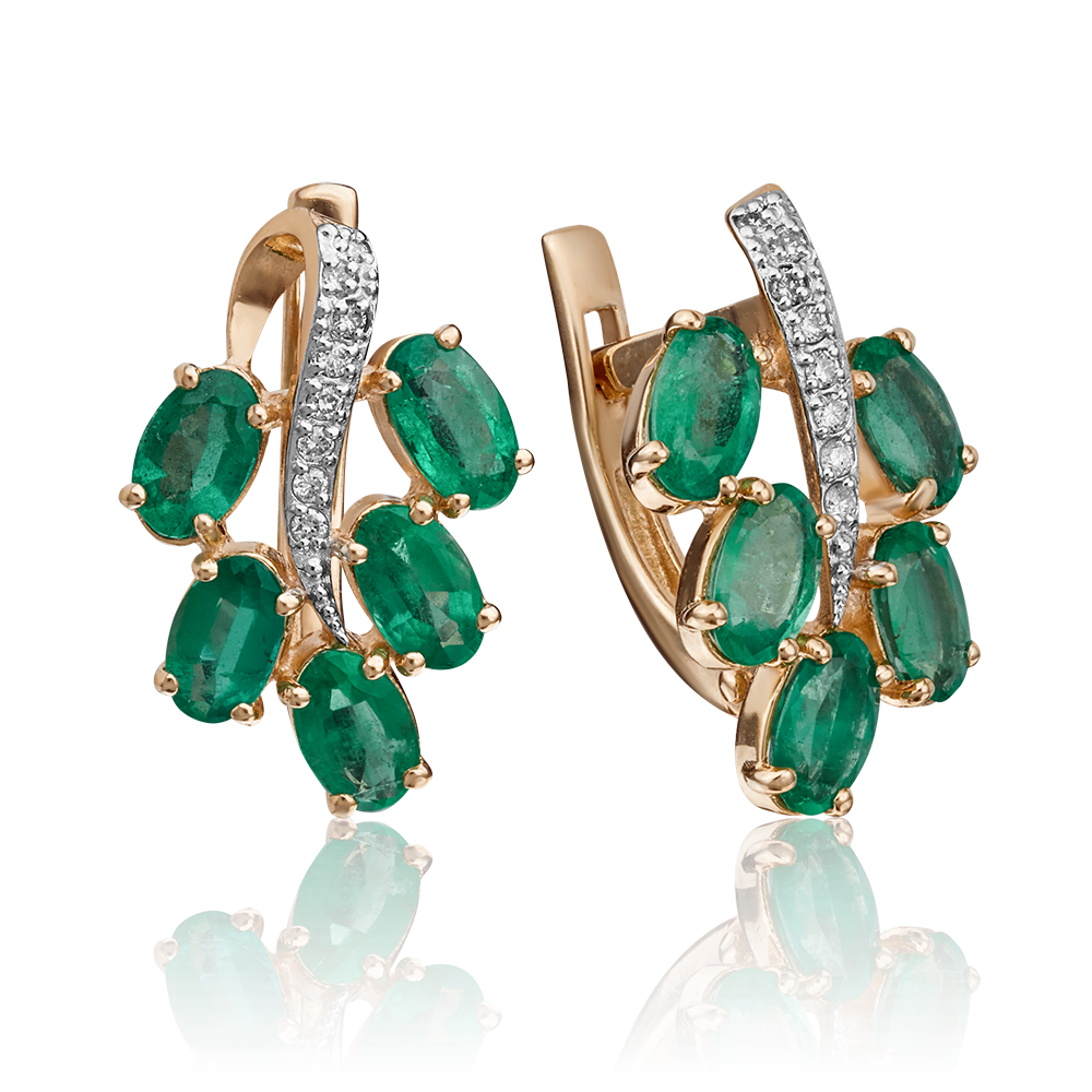 Серьги с английским замком из красного золота с изумрудами и бриллиантами 02-0789-00-106-1110-30