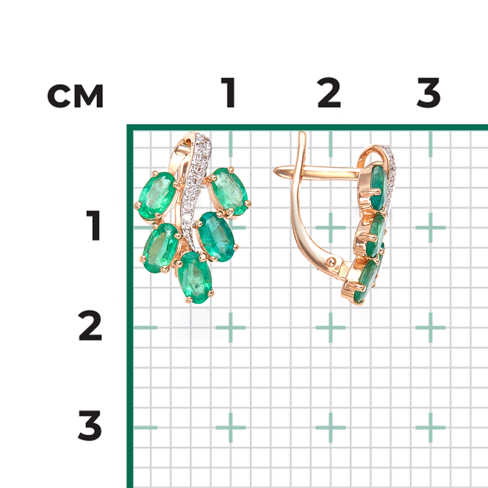 Серьги с английским замком из красного золота с изумрудами и бриллиантами 02-0789-00-106-1110-30