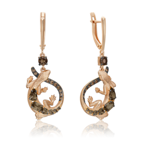 Серьги «Ящерицы» с английским замком из красного золота с кварцем дымчатым 02-5288-00-202-1110