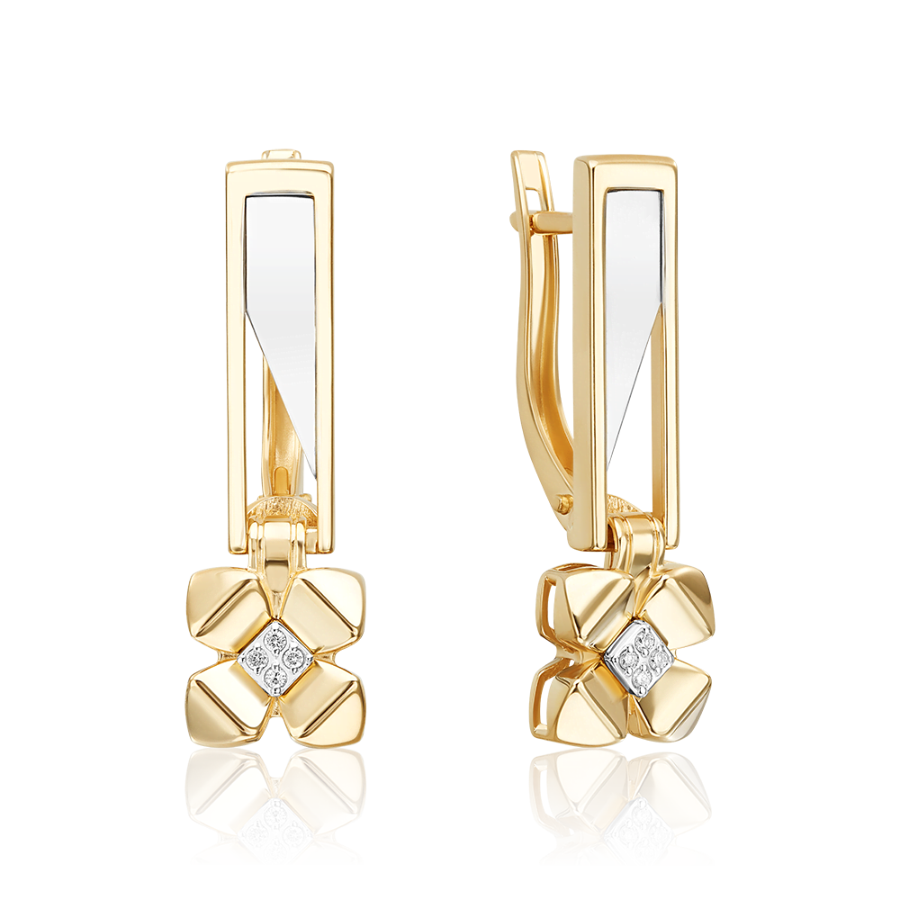 Серьги с английским замком из комбинированного золота с бриллиантами 02-4992-00-101-1121