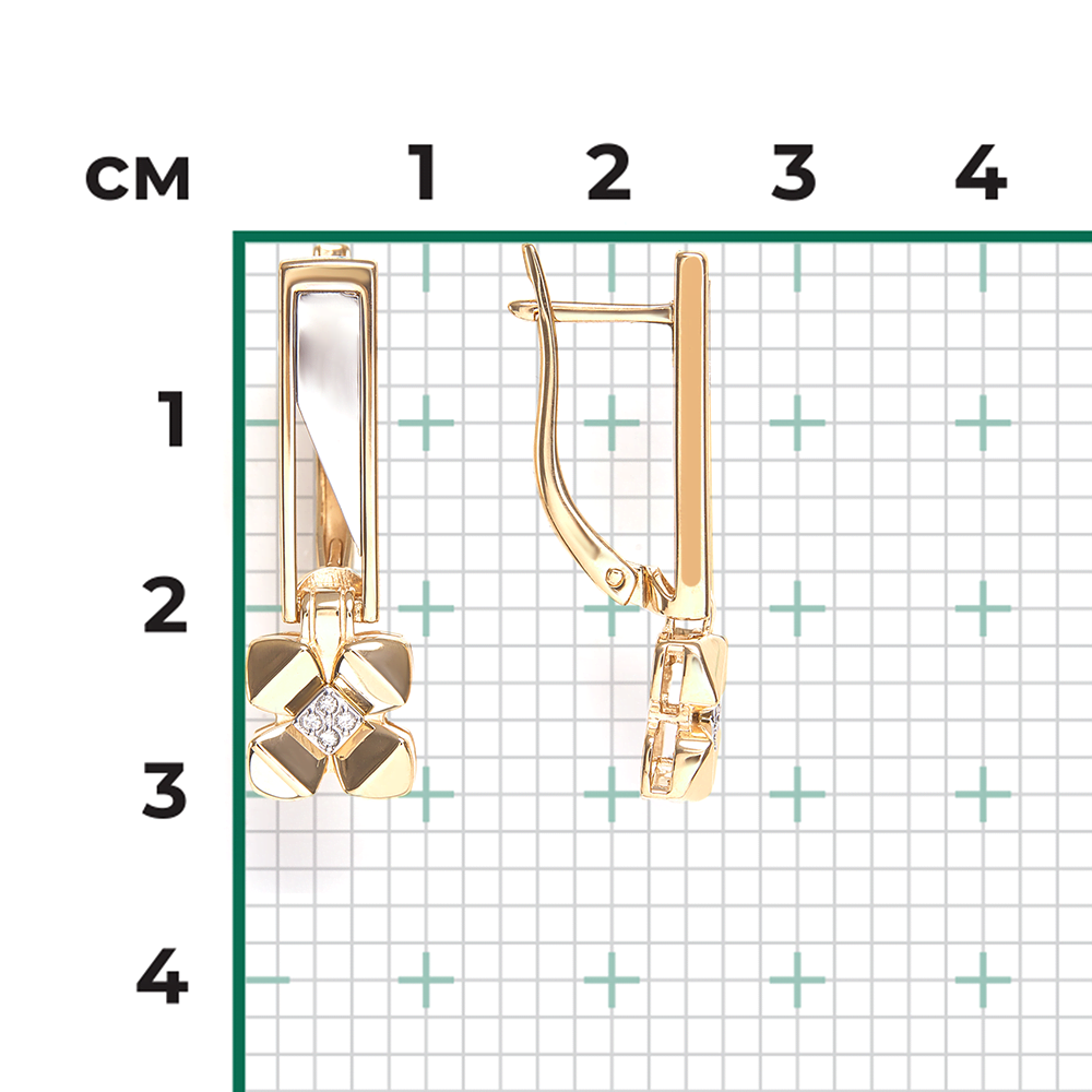 Серьги с английским замком из комбинированного золота с бриллиантами 02-4992-00-101-1121