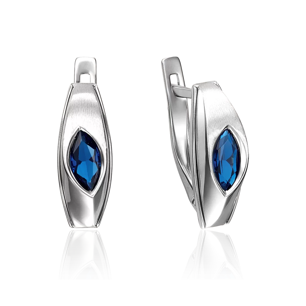 Серьги с английским замком из белого золота с сапфиром 02-4263-00-102-1120-30