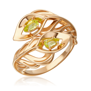 Кольцо «Перо сказочной птицы» из красного золота с хризолитами 01-5927-00-205-1110