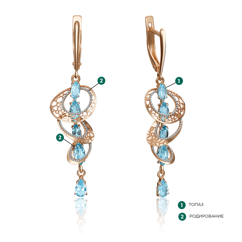 Серьги с английским замком из красного золота с топазами 02-4210-00-201-1110-57
