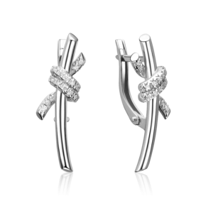 Серьги с английским замком из белого золота с фианитами 02-5563-00-401-1120