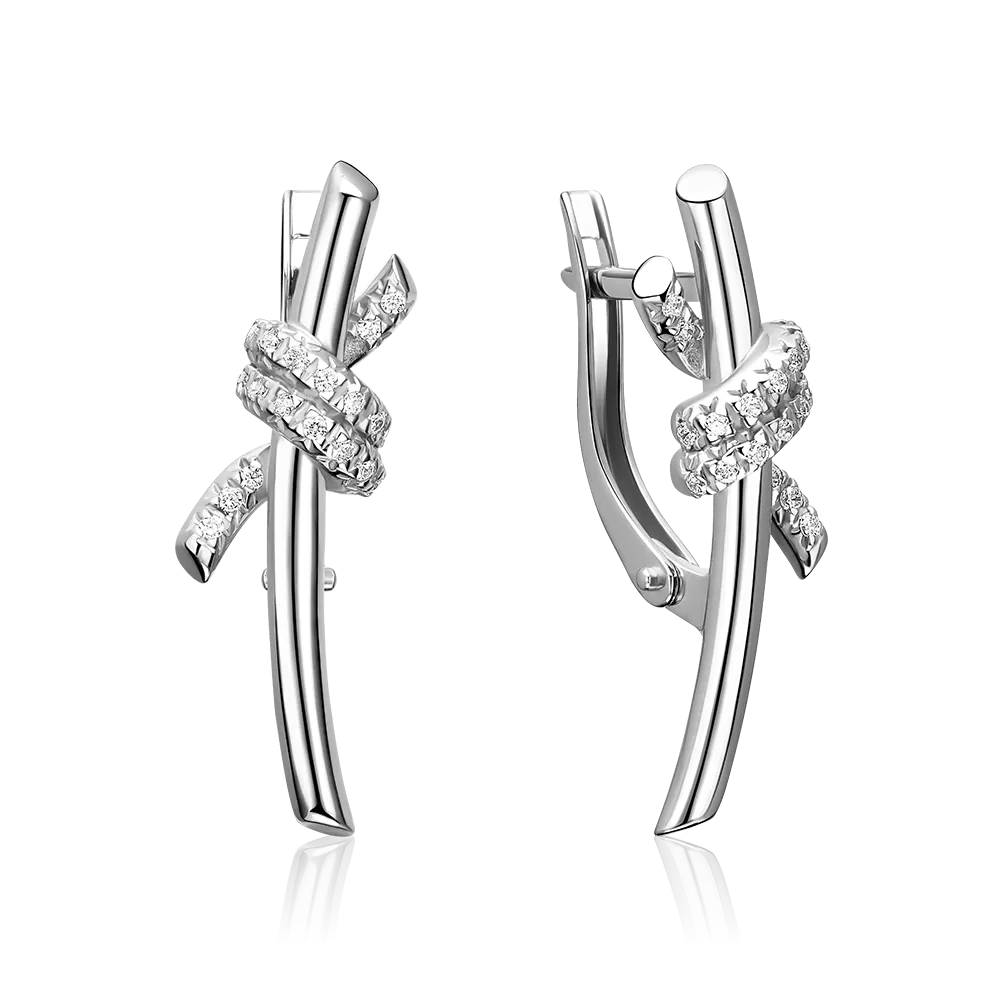 Серьги с английским замком из белого золота с фианитами 02-5563-00-401-1120