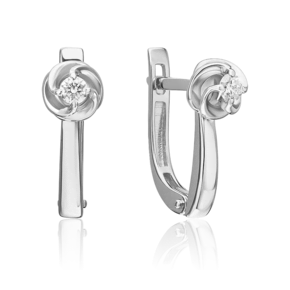 Серьги с английским замком из белого золота с бриллиантом