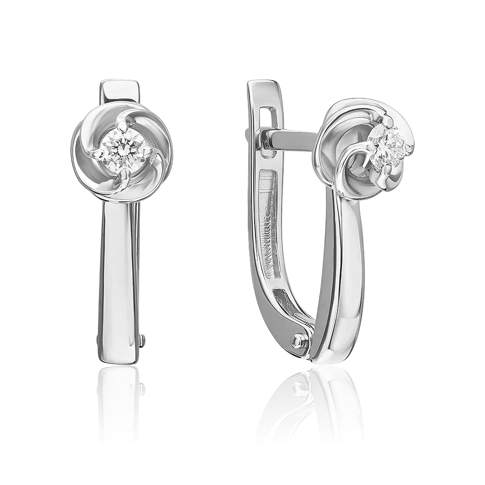 Серьги с английским замком из белого золота с бриллиантом 02-5341-00-101-1120