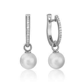 Серьги с английским замком из белого золота с жемчугом культивированным и фианитами 02-4471-00-302-1120-31