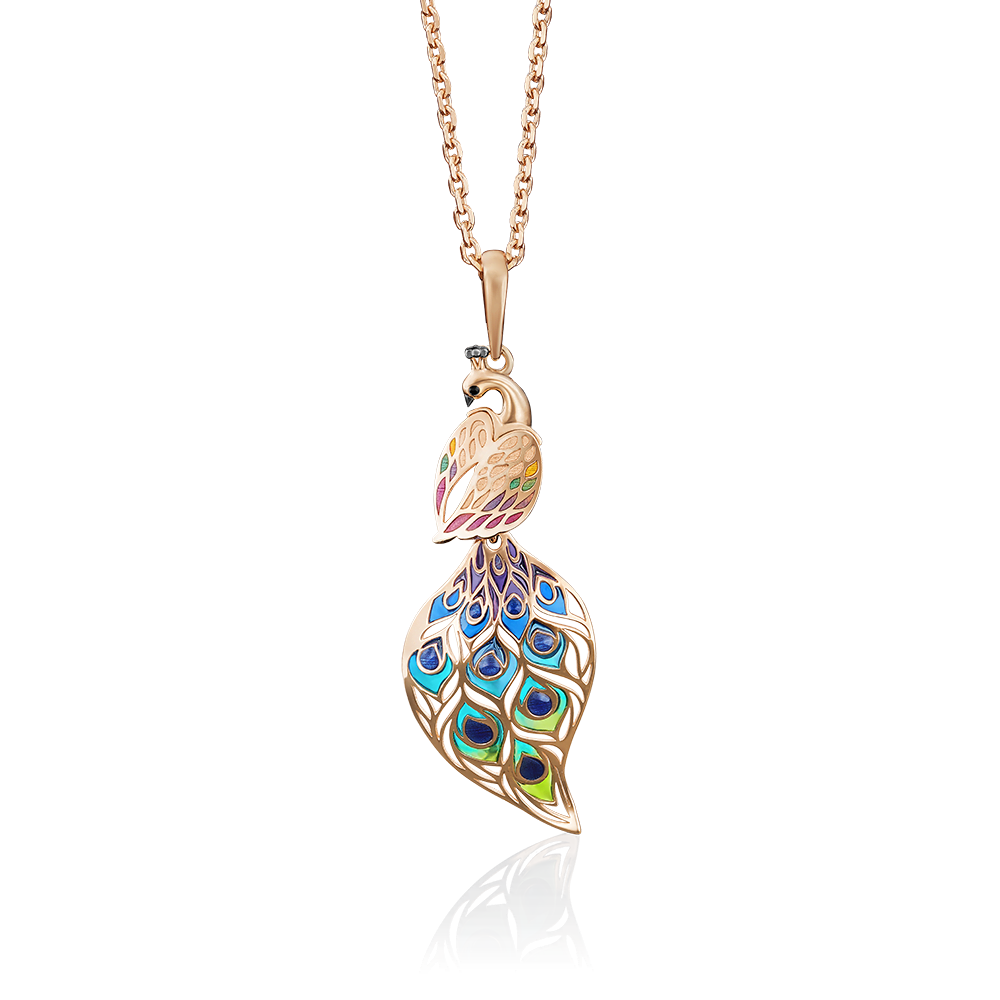 Подвеска «Павлин» из красного золота с эмалью 03-2683-00-000-1110-59