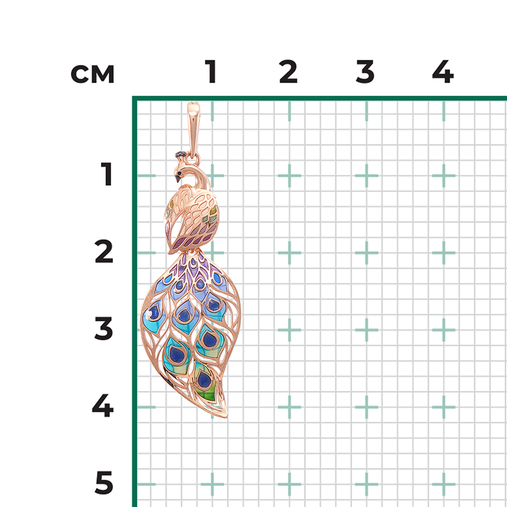 Подвеска «Павлин» из красного золота с эмалью 03-2683-00-000-1110-59