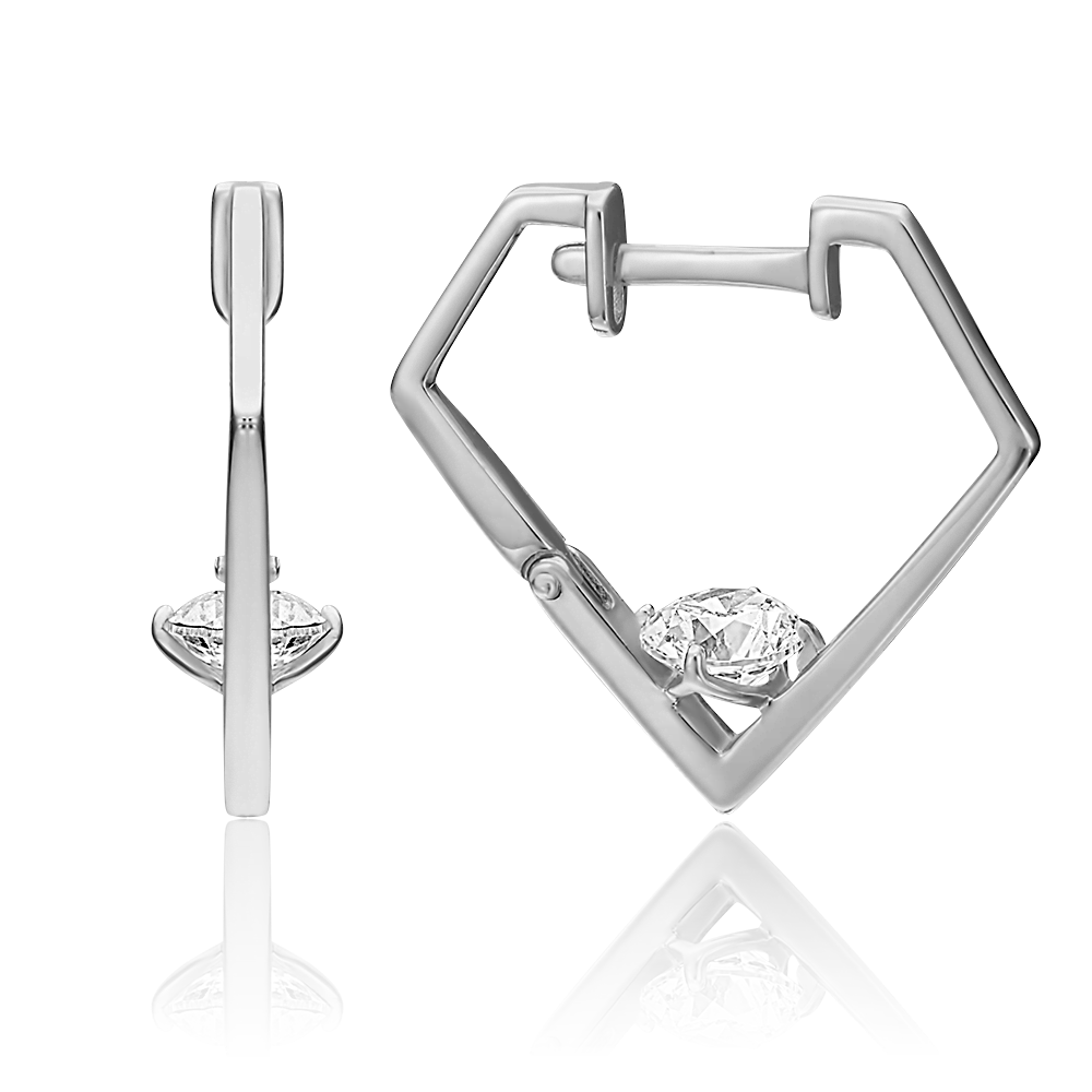 Серьги с английским замком из белого золота с фианитом 02-4496-00-501-1120-38