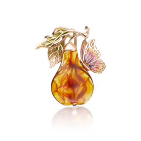 Брошь «Груша» из красного золота с янтарём и эмалью 04-0183-00-271-1110-46