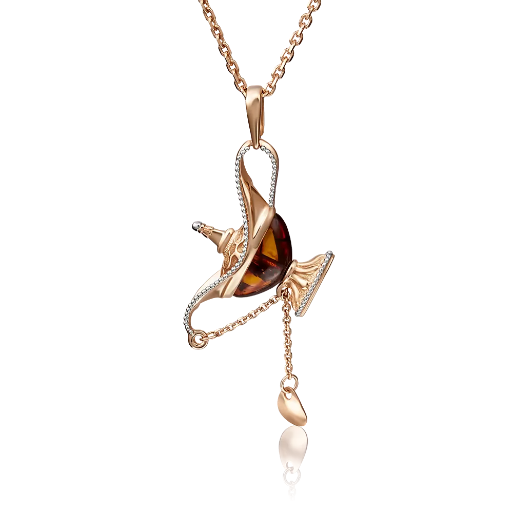 Подвеска «Лампа Аладдина» из красного золота с янтарём 03-2827-01-271-1110-58