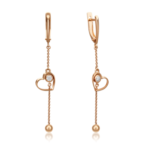 Серьги «Сердца» с английским замком из красного золота с фианитом 02-4401-00-401-1110-03