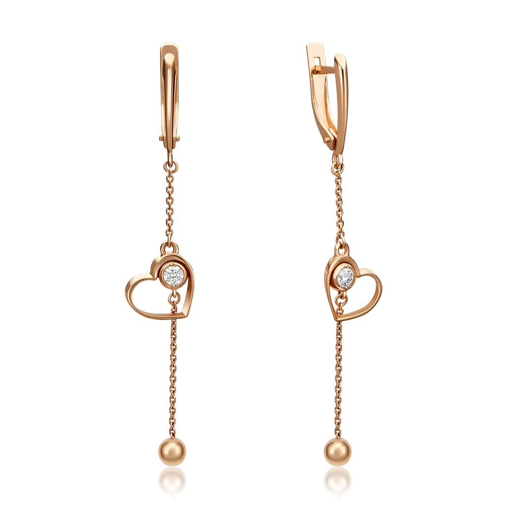 Серьги «Сердца» с английским замком из красного золота с фианитом 02-4401-00-401-1110-03