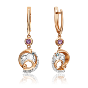 Серьги «Парад планет» с английским замком из комбинированного золота с миксом камней 02-4762-00-225-1111-75