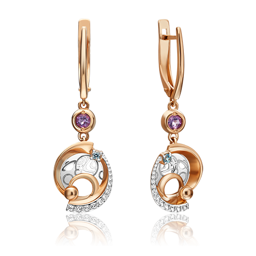 Серьги «Парад планет» с английским замком из комбинированного золота с миксом камней 02-4762-00-225-1111-75