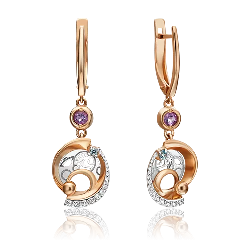 Серьги «Парад планет» с английским замком из комбинированного золота с миксом камней 02-4762-00-225-1111-75