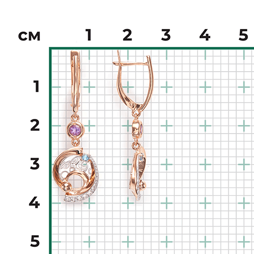 Серьги «Парад планет» с английским замком из комбинированного золота с миксом камней 02-4762-00-225-1111-75