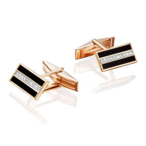 Запонки из красного золота с фианитами и эмалью 10-0044-00-401-1110-25