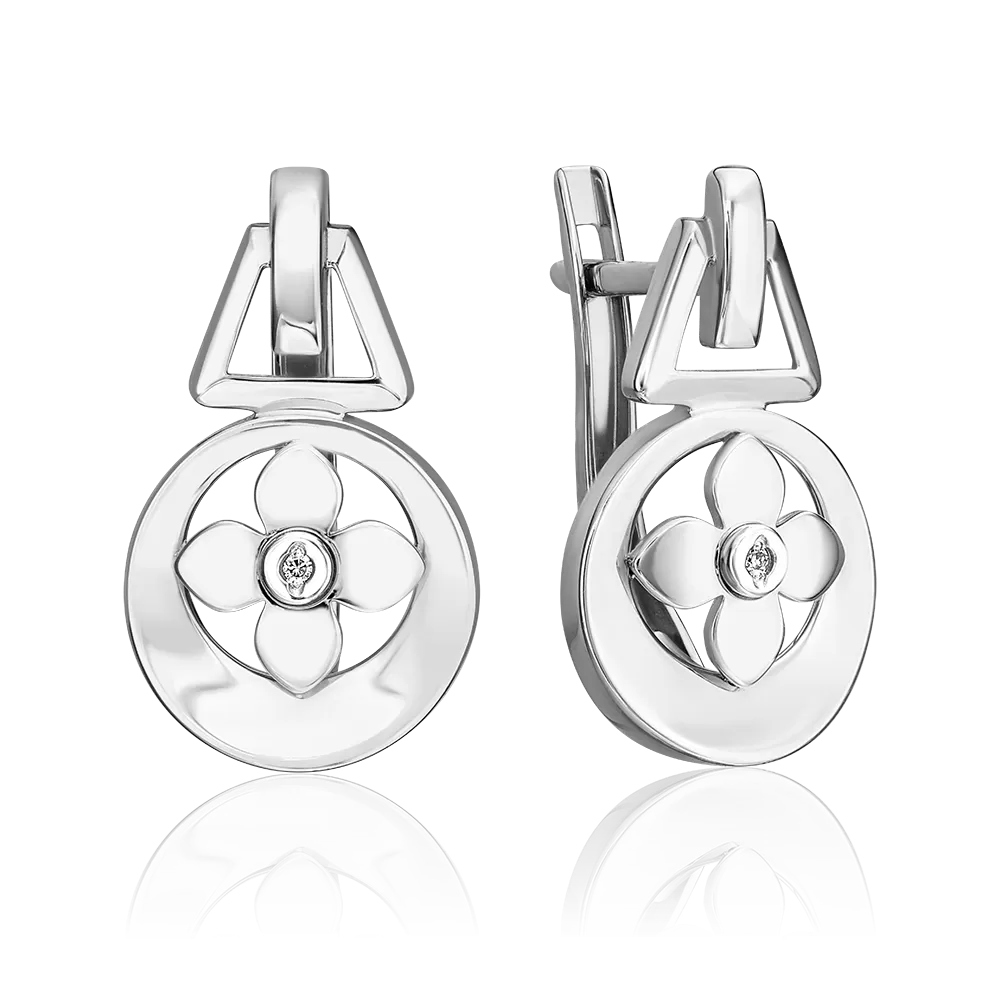 Серьги с английским замком из белого золота с бриллиантом 02-5006-00-101-1120