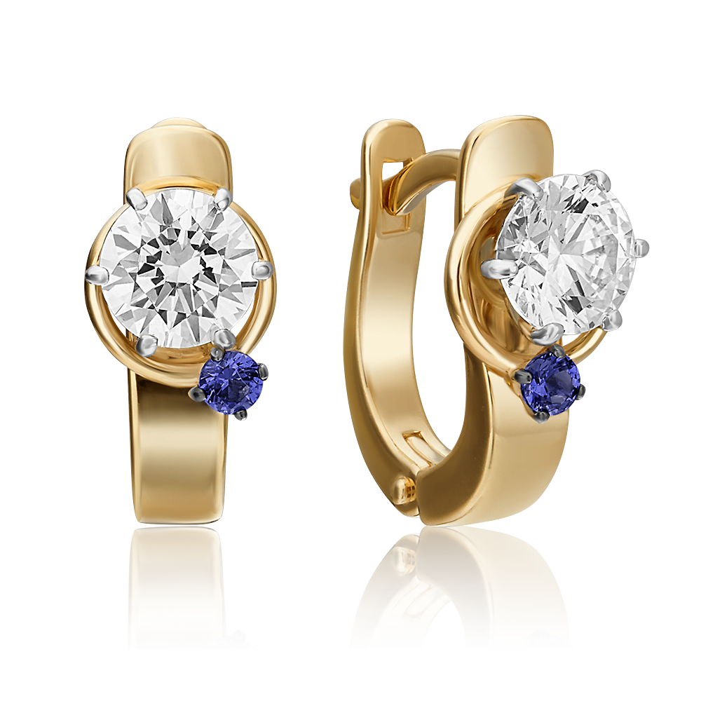 Серьги с английским замком из комбинированного золота с фианитом и шпинелью синт. 02-4244-00-504-1121-38