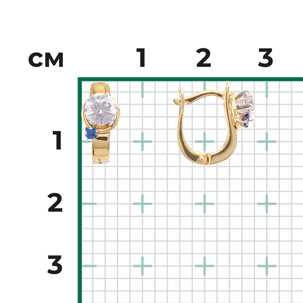 Серьги с английским замком из комбинированного золота с фианитом и шпинелью синт. 02-4244-00-504-1121-38