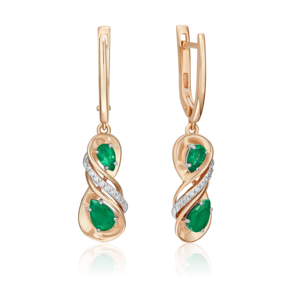 Серьги с английским замком из комбинированного золота с изумрудами и бриллиантами 02-5210-00-106-1111