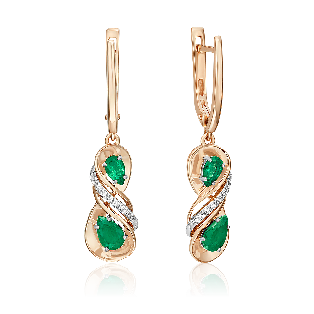 Серьги с английским замком из комбинированного золота с изумрудами и бриллиантами 02-5210-00-106-1111