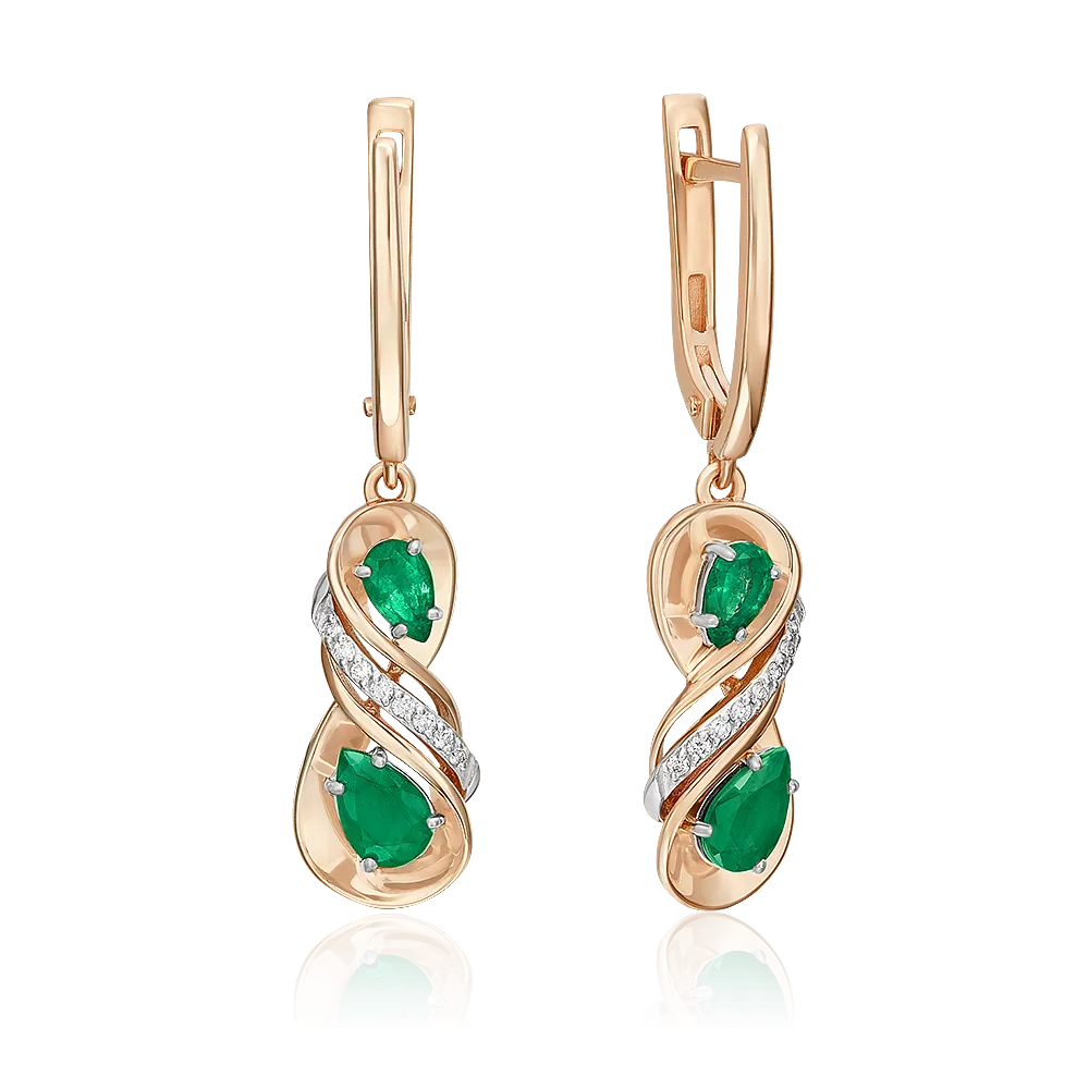 Серьги с английским замком из комбинированного золота с изумрудами и бриллиантами 02-5210-00-106-1111