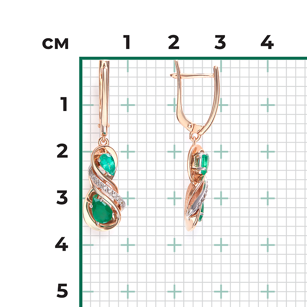 Серьги с английским замком из комбинированного золота с изумрудами и бриллиантами 02-5210-00-106-1111