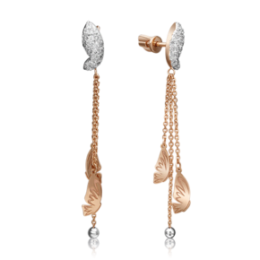 Серьги-пусеты «Бабочки» из комбинированного золота с фианитами 02-4314-00-401-1111-65