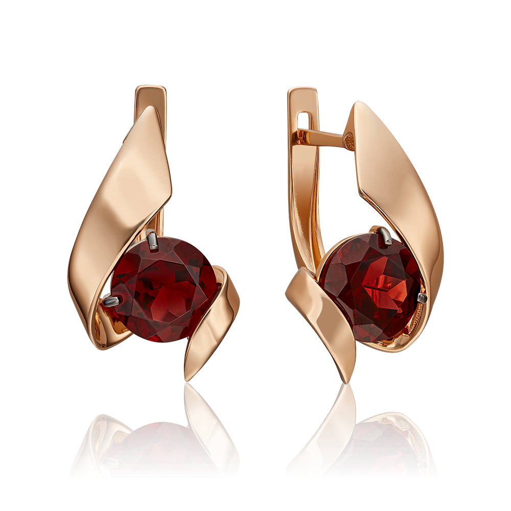Серьги с английским замком из красного золота с гранатом 02-4601-00-204-1110-46