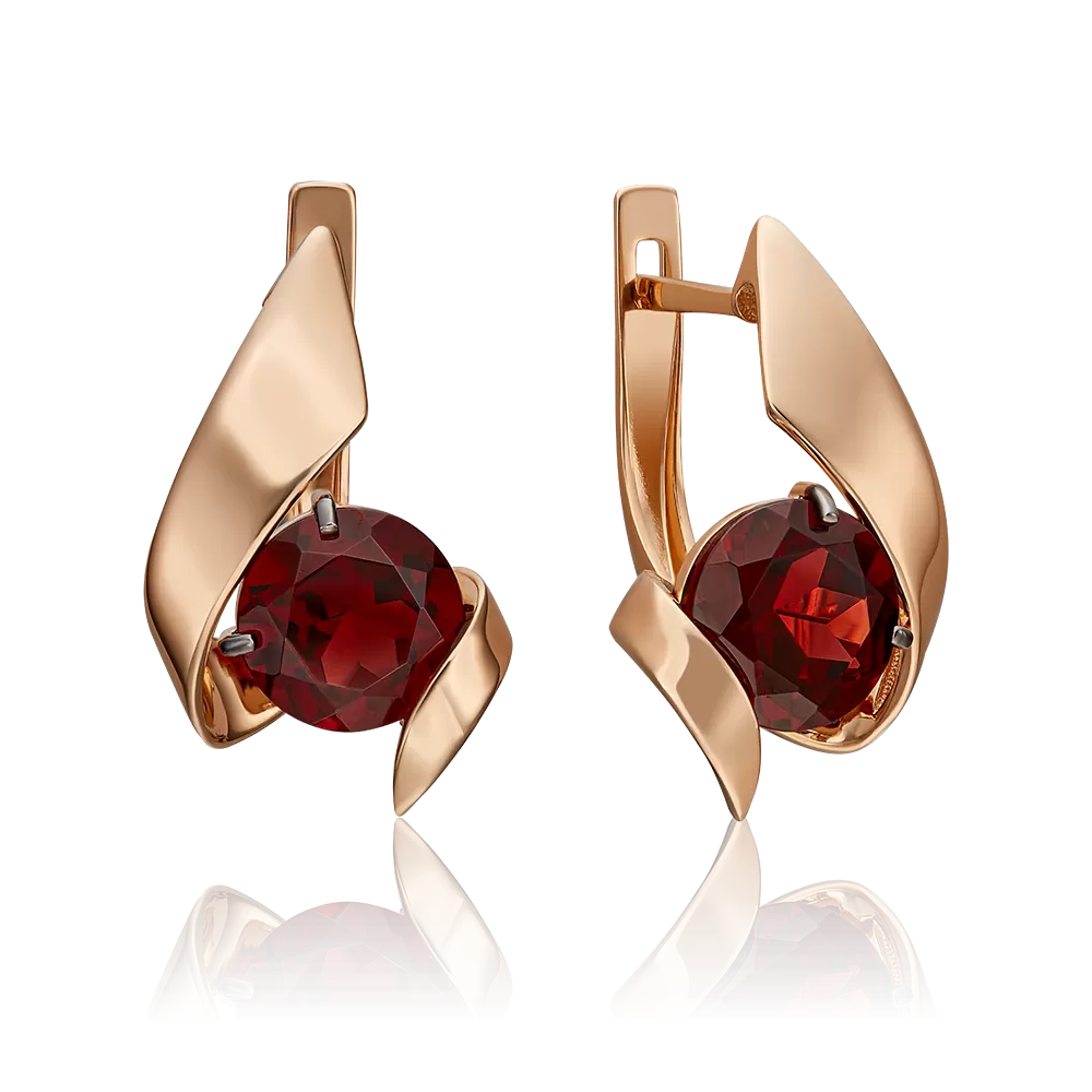 Серьги с английским замком из красного золота с гранатом 02-4601-00-204-1110-46