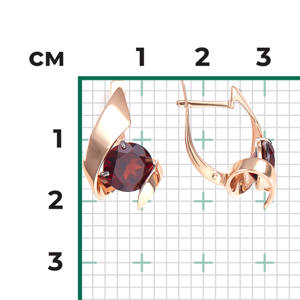 Серьги с английским замком из красного золота с гранатом 02-4601-00-204-1110-46