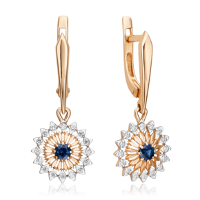 Серьги с английским замком из красного золота с сапфиром и бриллиантами 02-4900-00-105-1110-30